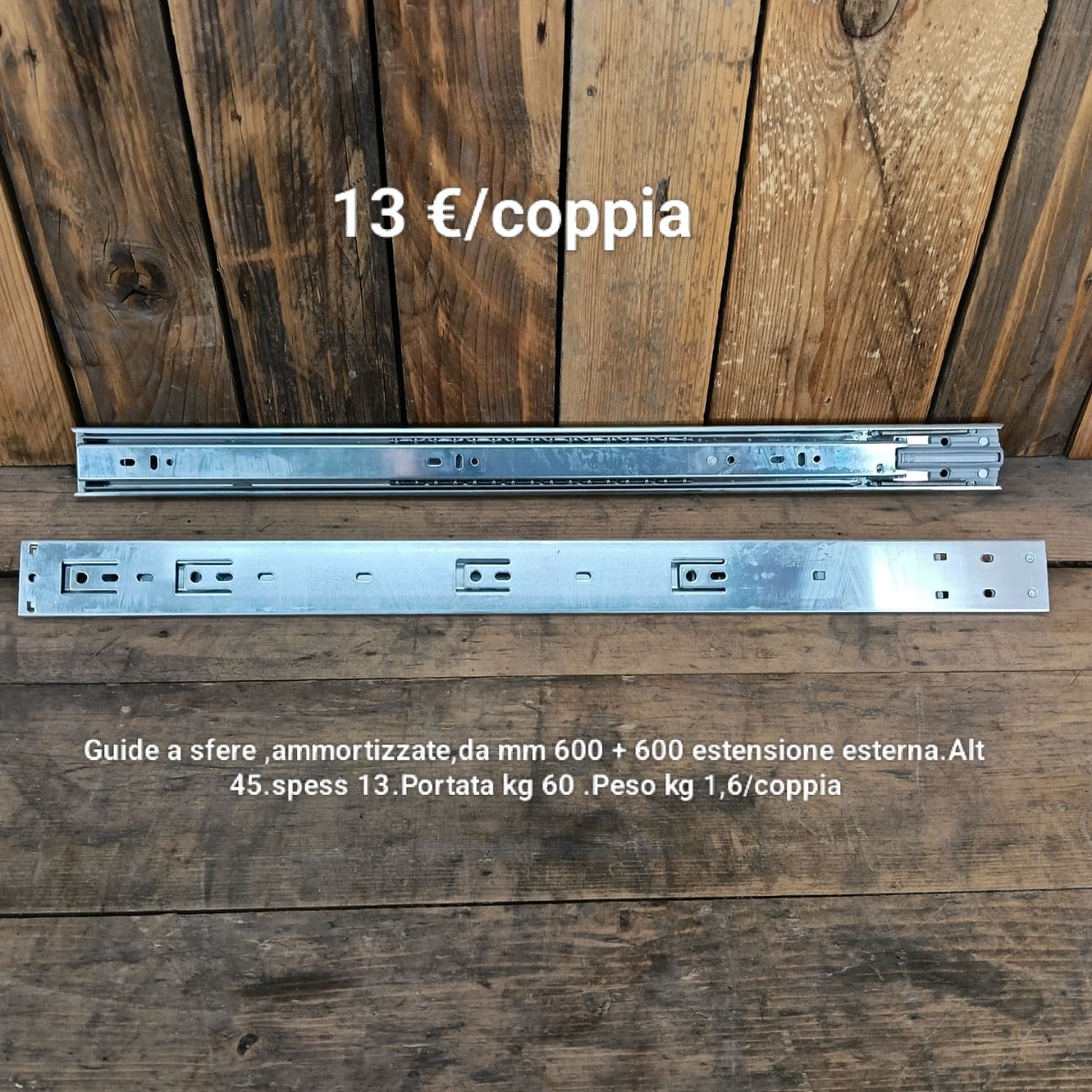Guide scorrevoli per cassetti pesanti ad estrazione totale, da mm 600 + 600