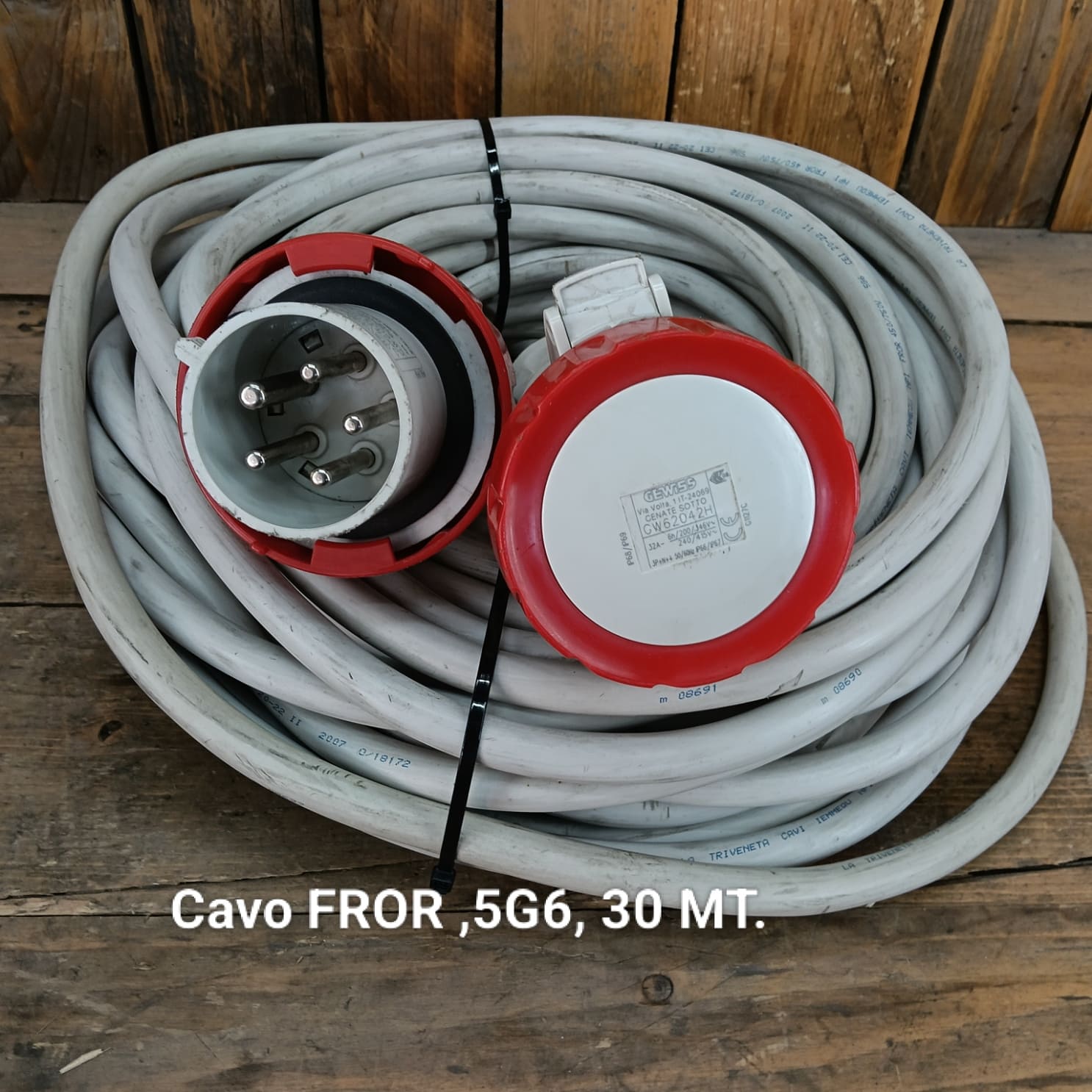 Prolunga industriale di 30 metri, 380 V, 5G6, FROR.
